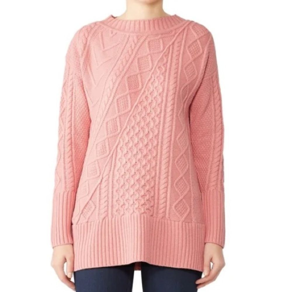 J. Crew Patchwork Cable Knit Wool Blend Pink Tunic Sweater Heather Dusk. XXS.